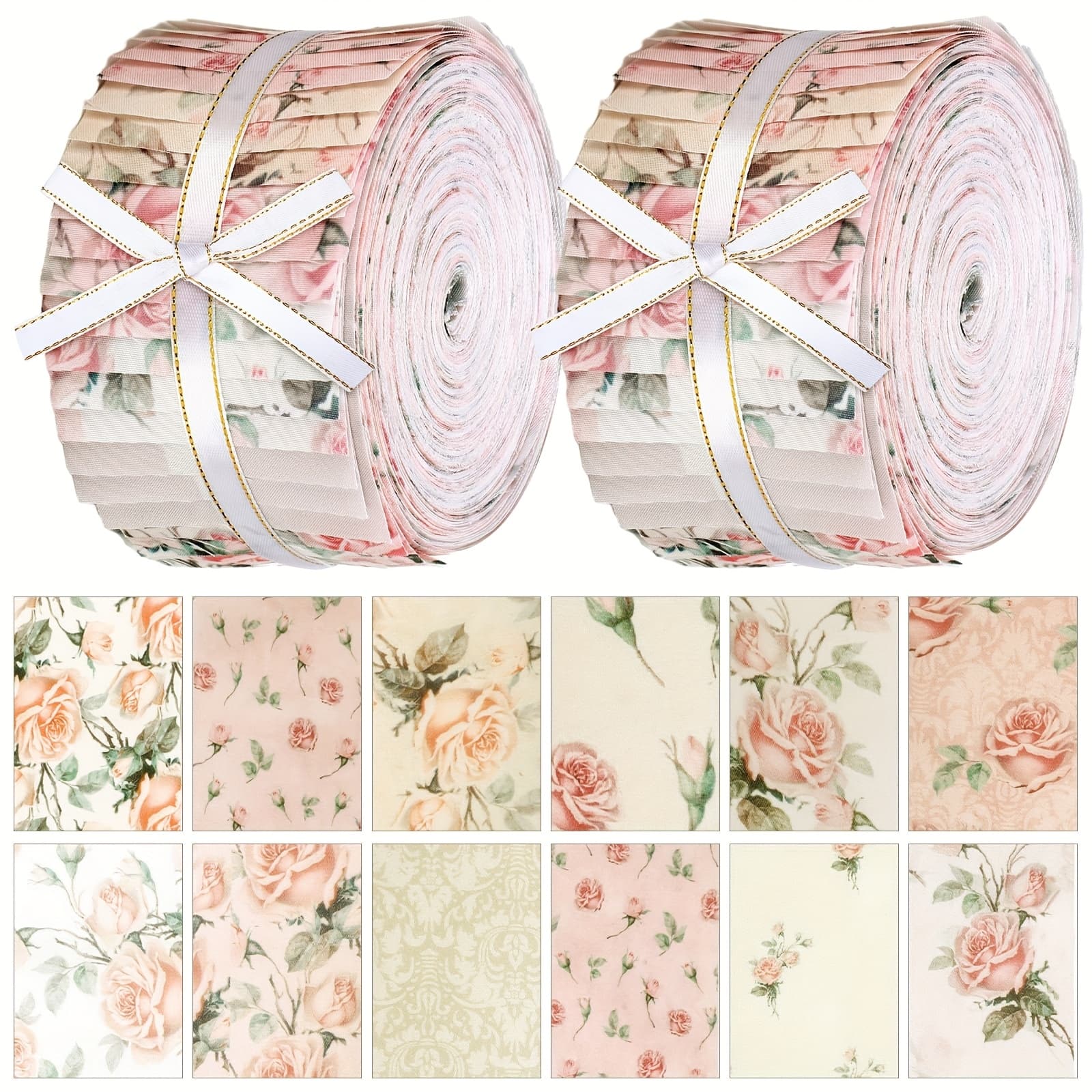 TEMU 40pcs Of Spring-themed Pink Floral Fabric Jelly Rolls Designed For Quilting And , Featuring Vintage . Each Strip Measures 2.55 Inches And Is Precut For Crafting And Sewing Projects