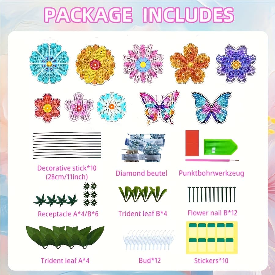 TEMU 10pcs Diamond Painting Decoration Sticks, Handmade Gift, Suitable For Flower Pots And Gardens, Making Gemstone Bouquets For Home Decor And Party Activities