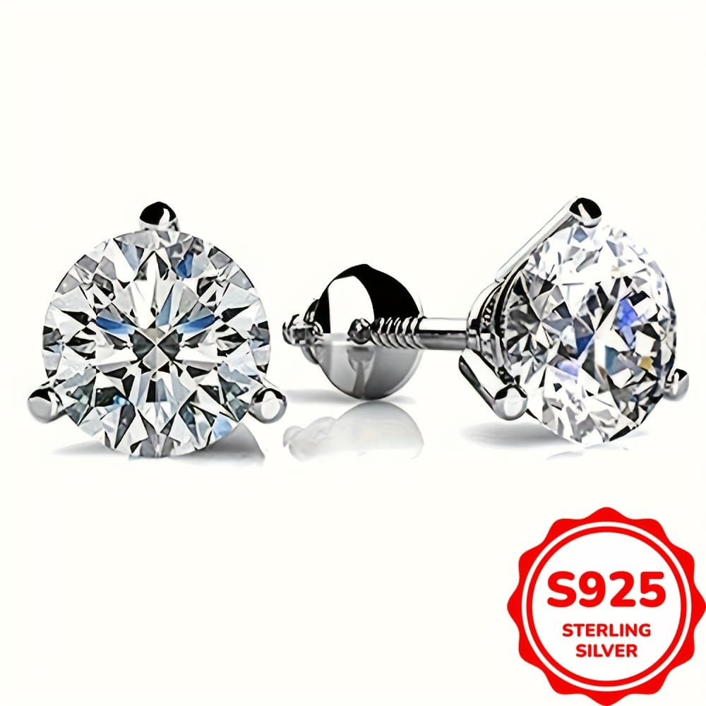 TEMU 3 Claw Screw Back, 925 Sterling Silvery Earrings, Suitable For Women And , Valentine's Day Engasynthetic Gemstoneent Jewelry Gift Screw Back Earrings Hypoallergenic 6/7/8mm