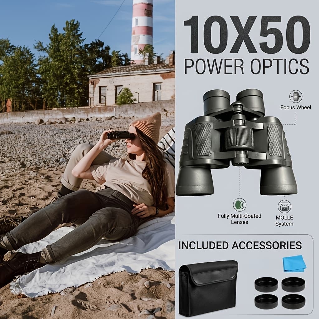 TEMU Professional-grade Hd 10x50 Binoculars With & Compact/portable Suitable For Hunting, Birdwatching, For Sporting Events - Ideal For Hunters, Birdwatchers, Sports Spectators (men's Gift)