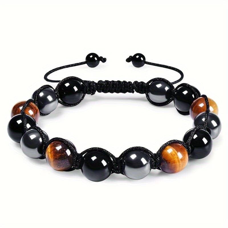 TEMU 1-pack 10mm Natural Tiger Eye Stone Men's Fashion Bracelet, Adjustable Length Popular Beaded Bracelet Unisex Couple Bracelet, Gift For Dad Son Father's Day Birthday