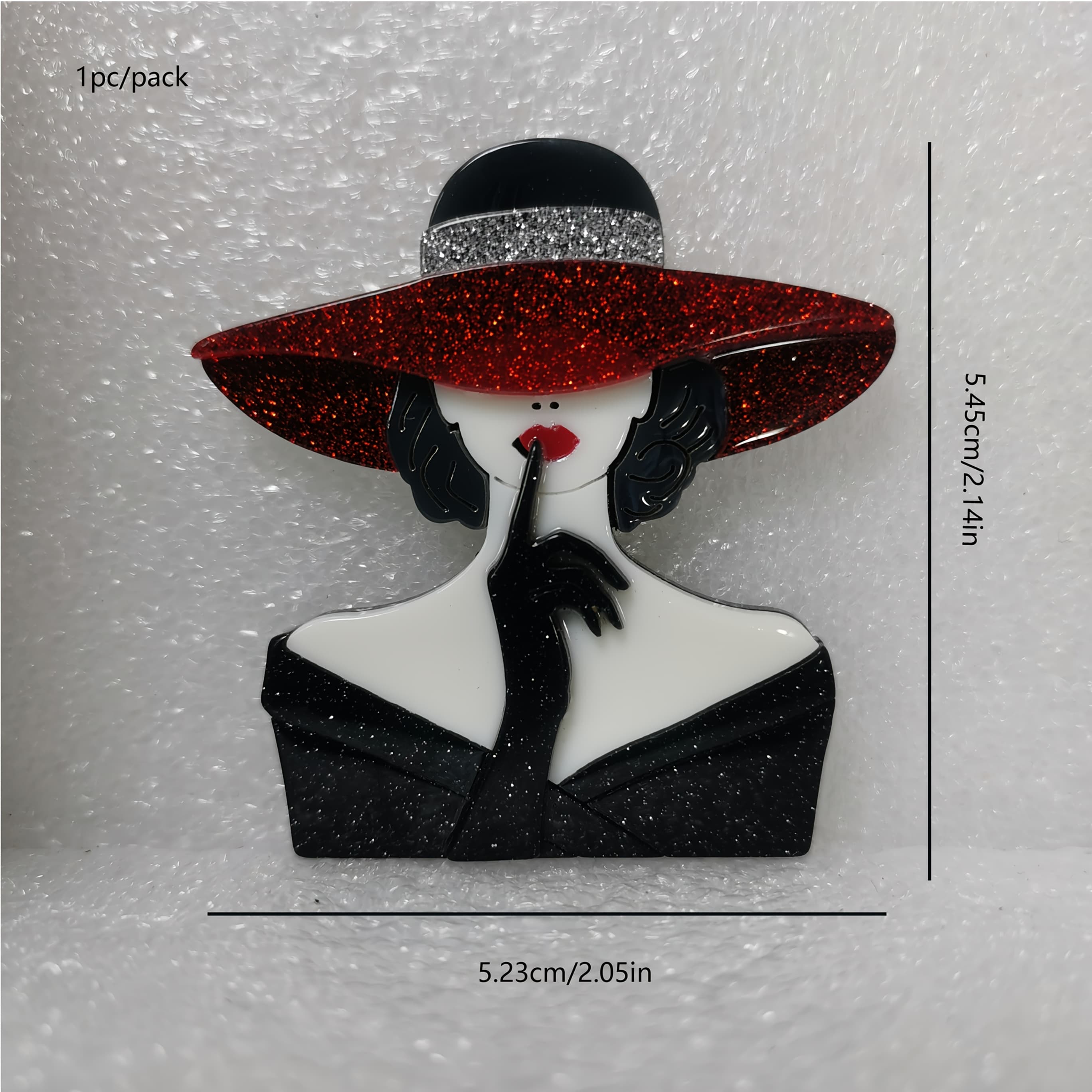 TEMU 1pc Elegant Red Sun Hat Shaped Acrylic Brooch Pin, Synthetic Stone, Versatile For Daily & Party Occasions, Vacation & , Accessory