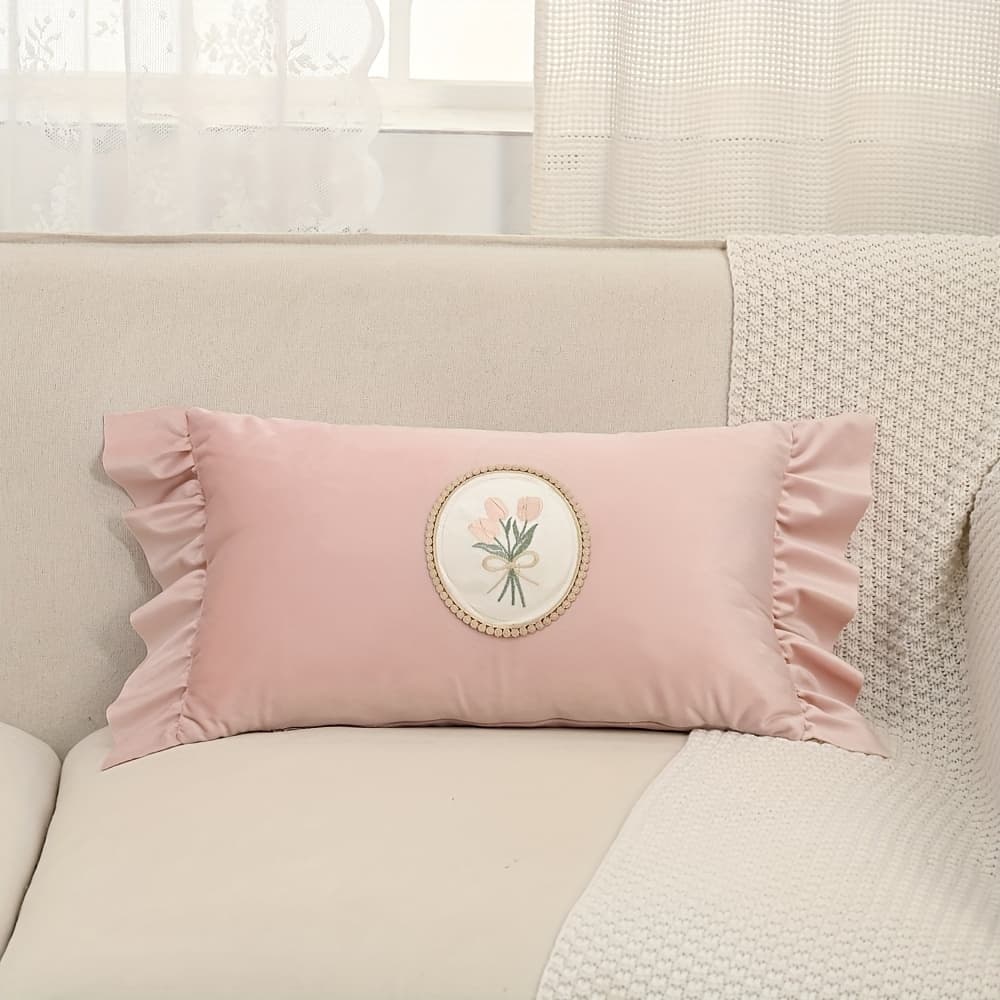 TEMU 1pc Of Dutch Velvet Edge Cushion Cover Without Pillow Insert, Tulip Bouquet Cushion Cover, Easy And Comfortable, Suitable For Decorating Living Room Sofas And Bedrooms