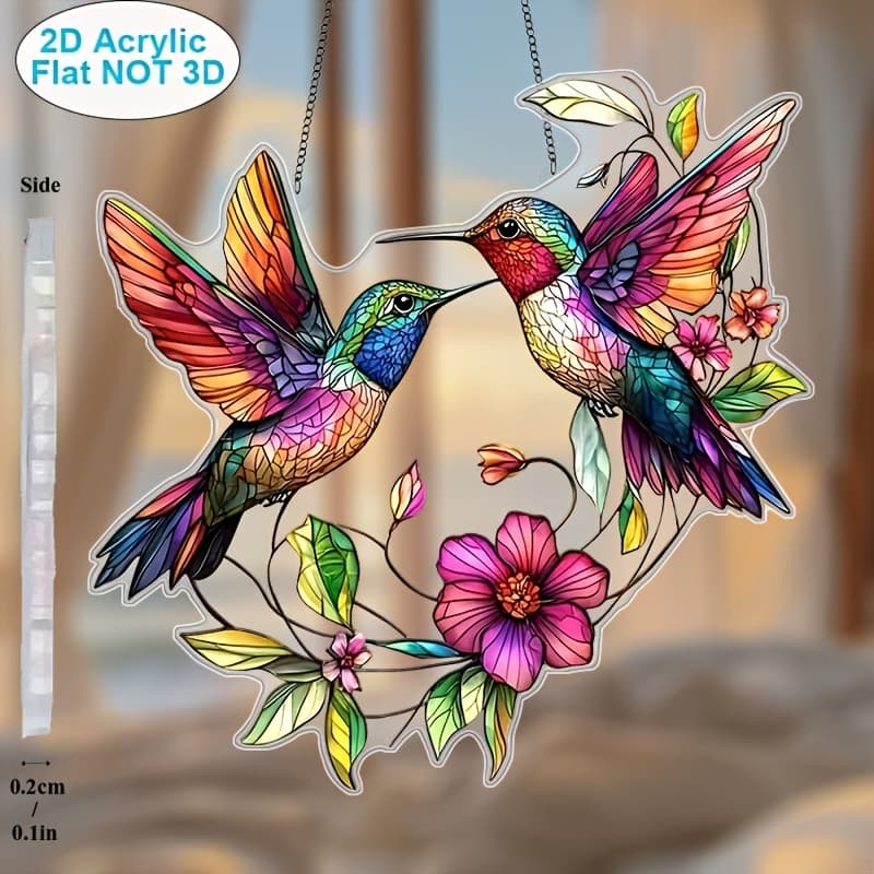 TEMU 2d Flat, Hummingbird 2d Flat Acrylic Suncatcher - 8"x8" Christmas Decor, Perfect Gift For Women & , Unique Holiday Room And Wall Accent, Ideal Housewarming Present, 2d Flat