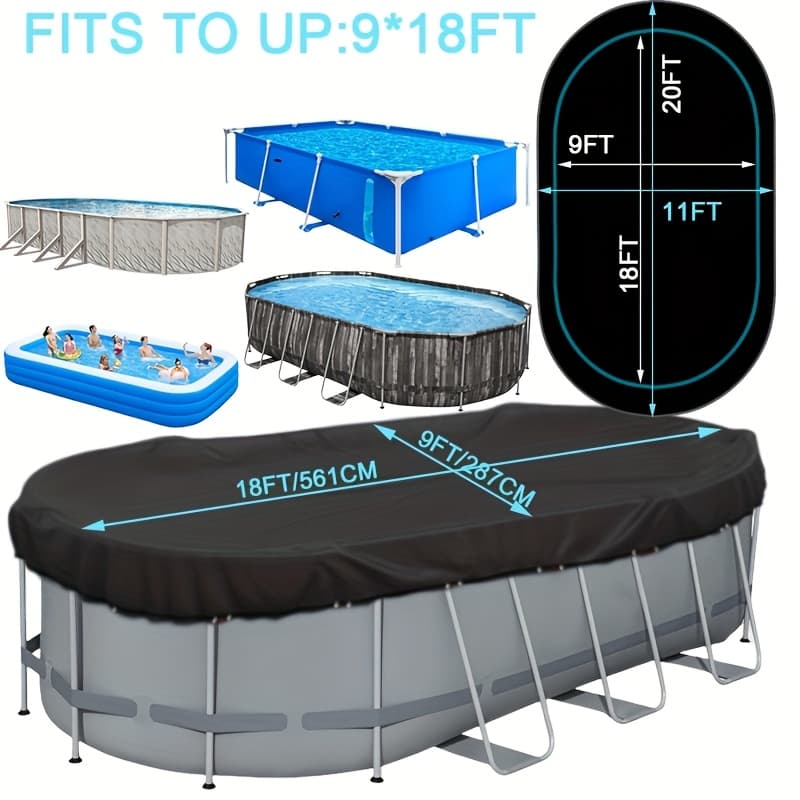 TEMU 9*18ft Universal Pool Cover Weatherproof Anti Dust Anti Leaf Uv Protection Foldable Outdoor Pool Cover For Oval Rectangular Swimming Pool