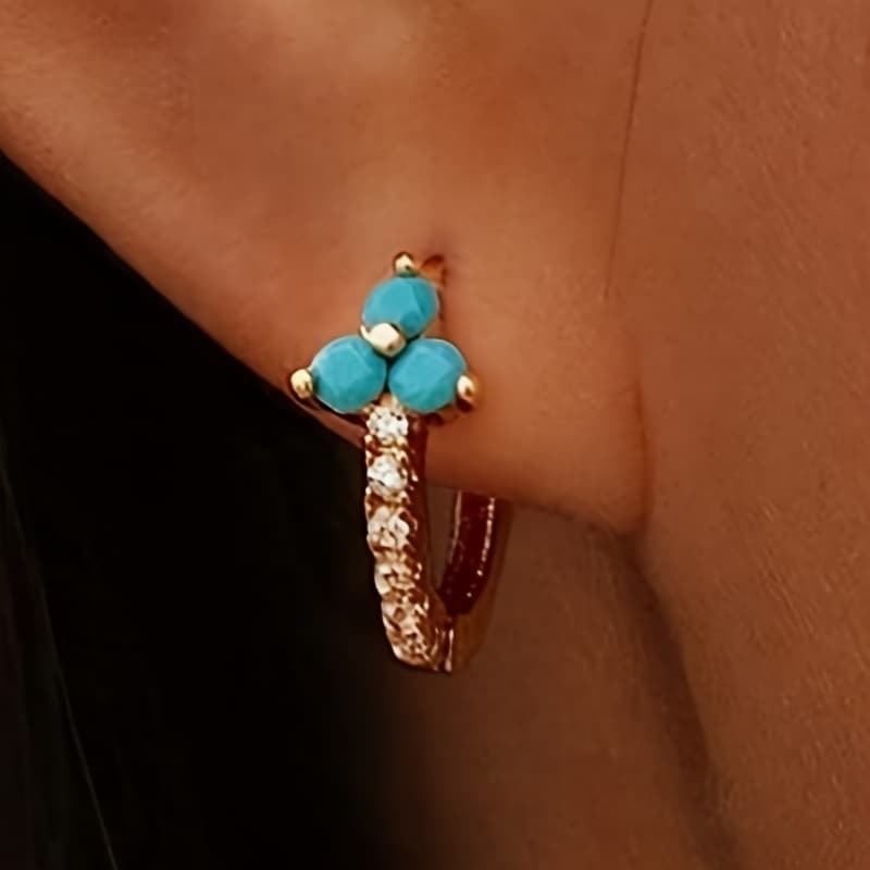 TEMU 1 Pair Women's Fashion Hoop Earrings Vintage Bohemian Style Synthetic Zirconia Flower Hoop Earrings Women's Party Vacation Wear Elegant Earrings