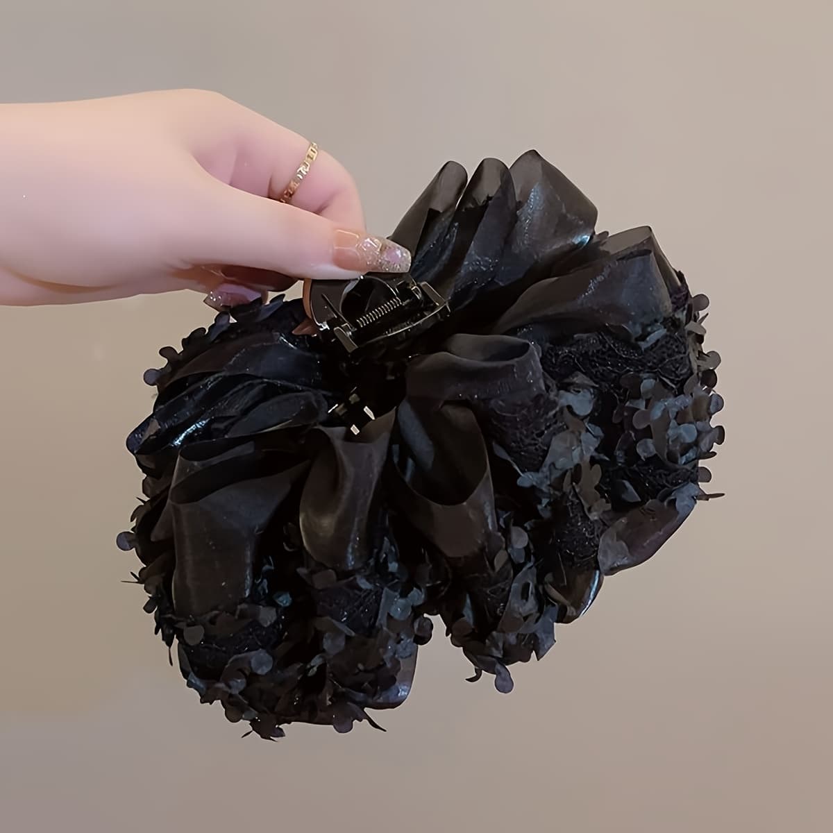 TEMU 1 Elegant Retro Bow Hair Clip Large Plastic Shark Clip, , Suitable For Thick Hair, Fashionable Solid Color Additions, Hair Additions, , Lace Cloth Clip