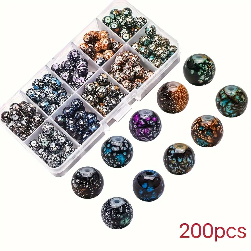 TEMU 8mm 200pcs Ten-grid Gypsophila Polka Dot Glass Beads For , Bracelets, Handicrafts, And Small Business Accessories