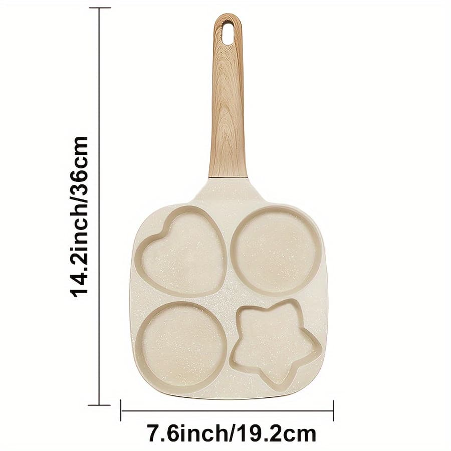 TEMU 1 Beige Four-hole Starheart Frying Pan. This Egg Frying Pan Is Perfect For Quickly Preparing Breakfast Or Restaurant