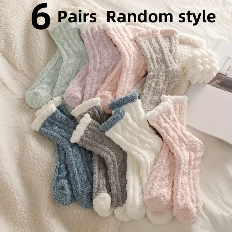 TEMU Random 6 Pairs Coral Fleece Sailor Socks, Casual And Warm Soft Floor Home Socks, Suitable For Autumn Winter, Women's Hosiery And Socks
