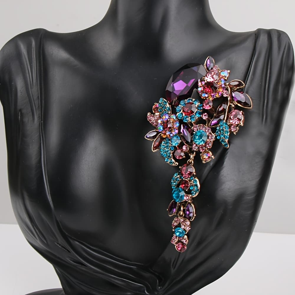 TEMU Retro Heavy Diamond Flower Long Brooch Female Luxury Exaggerated Coat Corsage
