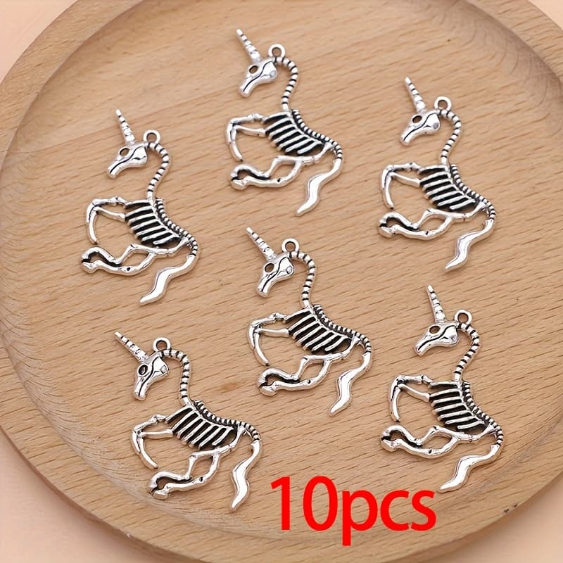 TEMU 10pcs Of Unicorn Charms Skeleton Pendants For Jewelry Making Necklace Bracelet Earrings Key Chain Additions