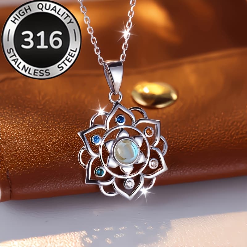 TEMU Unique Steel Lotus Pendant Necklace, Women's Dating Gift Gift