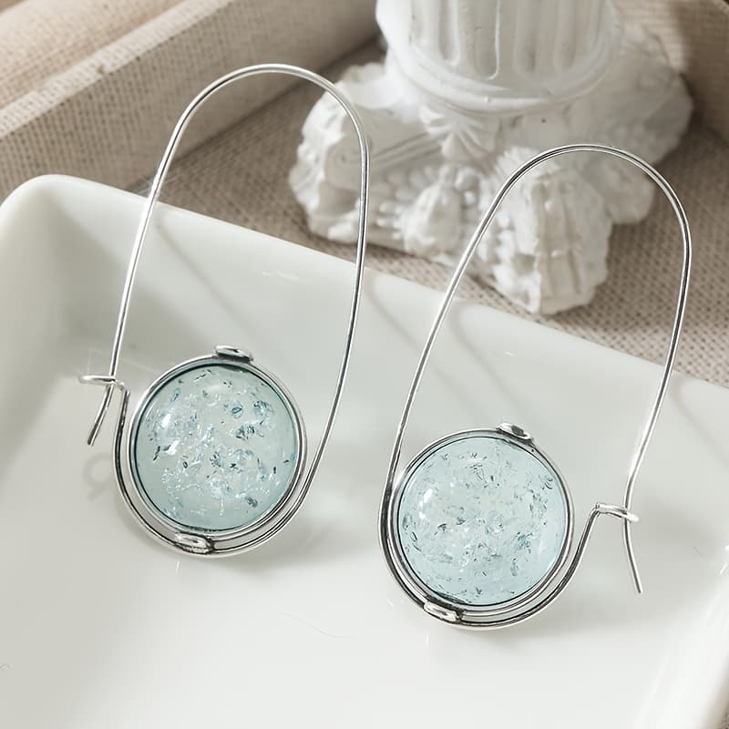 TEMU Minimalist Silvery Colour Hoop Earrings, Copper Products, Women's Earrings, Wearing Light Blue Synthetic Stone Earrings - Handmade Everyday Dangle Jewelry For Modern Women