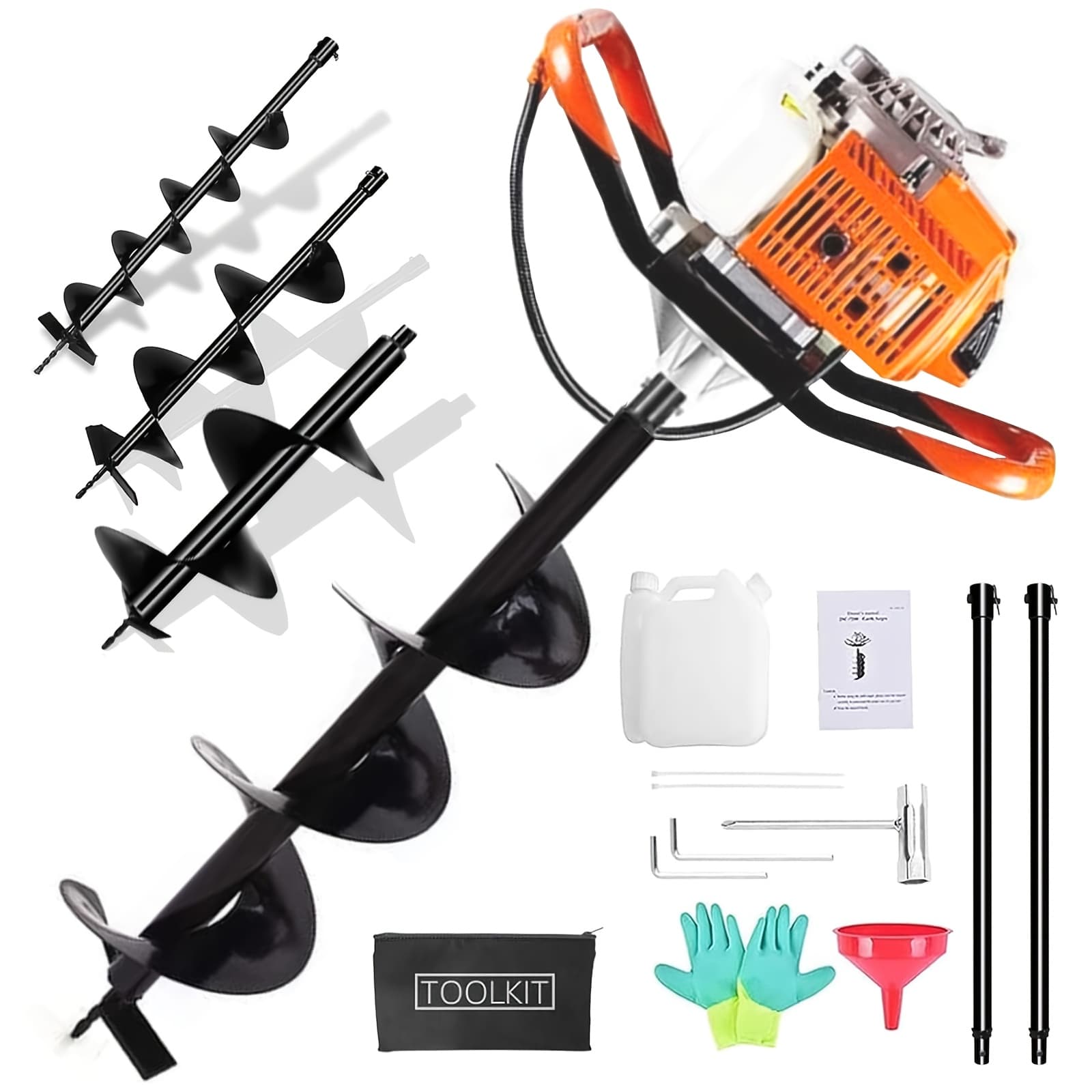 TEMU 62cc Gas Post Hole Digger - ! W/ 3 Drill Bits (3", 5", 8") + 3x24" Extensions - Gas Powered