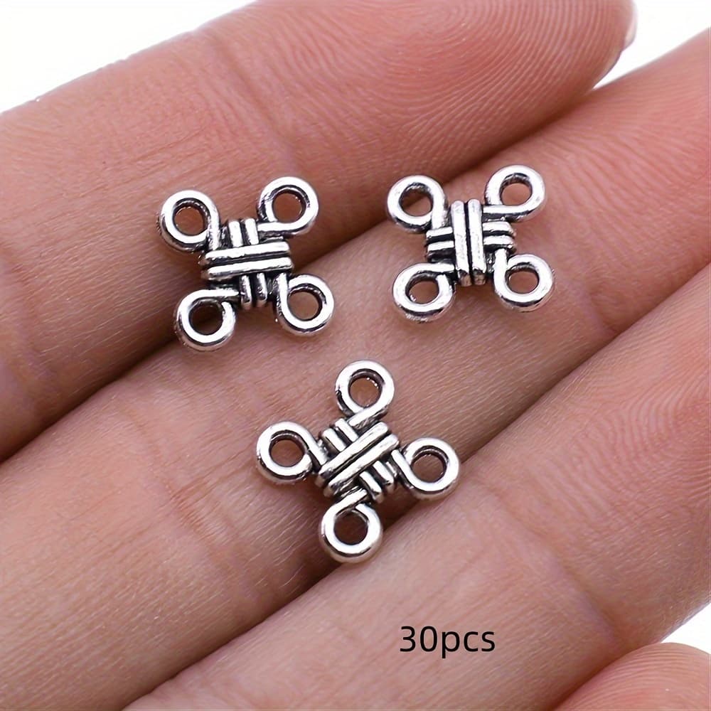 TEMU 30pcs Vintage Silvery Chinese Knot Pendants Connectors Antique Bronze Alloy Charm Links For Diy Handmade Jewelry Accessories 12mm