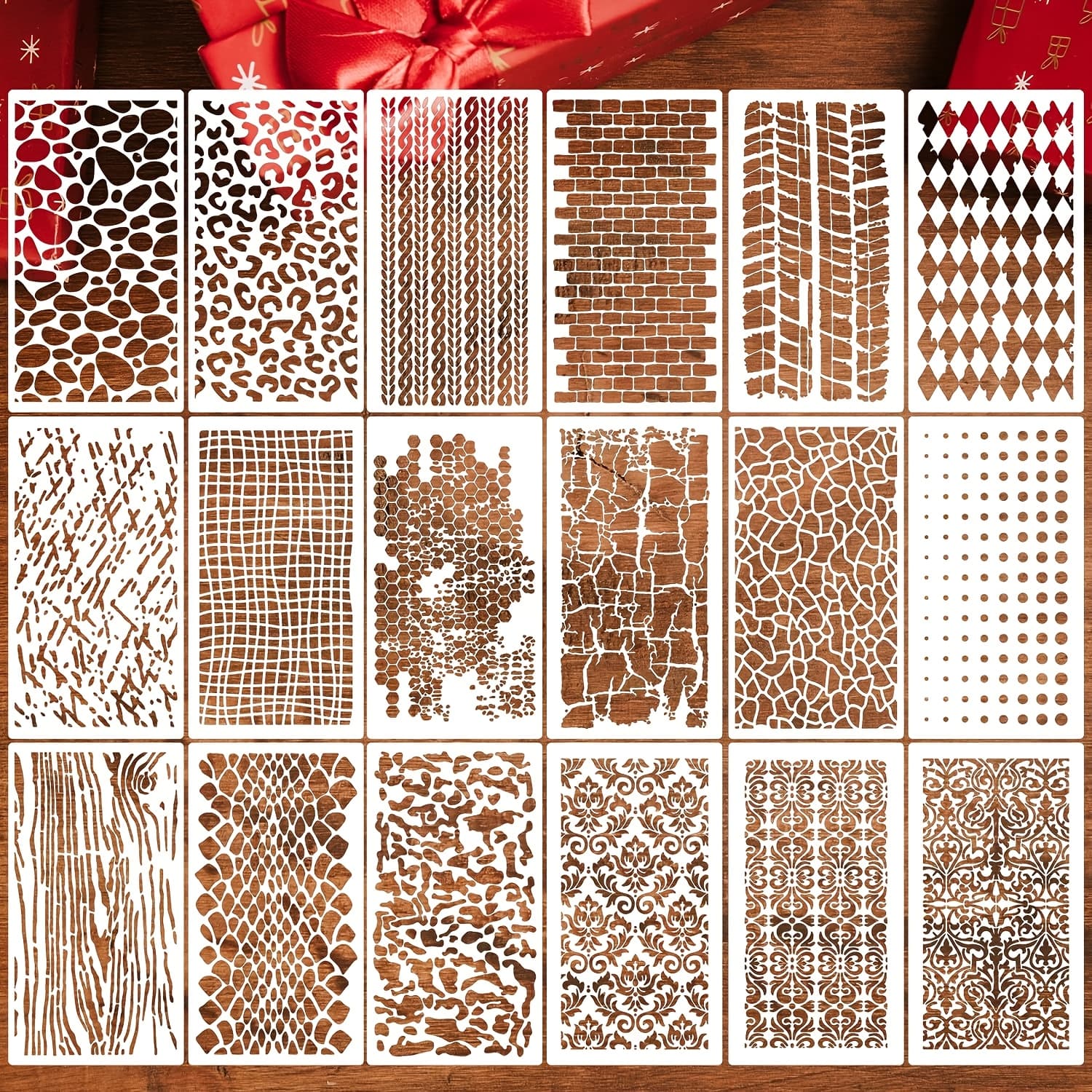 TEMU 18pcs Stencils For Crafts Reusable Damask Texture Stencils For Painting Geometric Background Stencil Drawing Templates For Canvas Furniture Scrapbooking