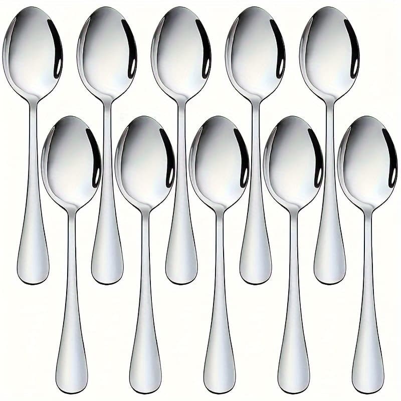 TEMU 10pcs/12pcs Stainless Steel Dinner Spoon, Soup Spoon Dessert Spoon, Soup Spoon, Easy To Clean, Dishwasher Safe, For Home Kitchen, Restaurant, Hotel, Kitchen Supplies, Tableware Additions