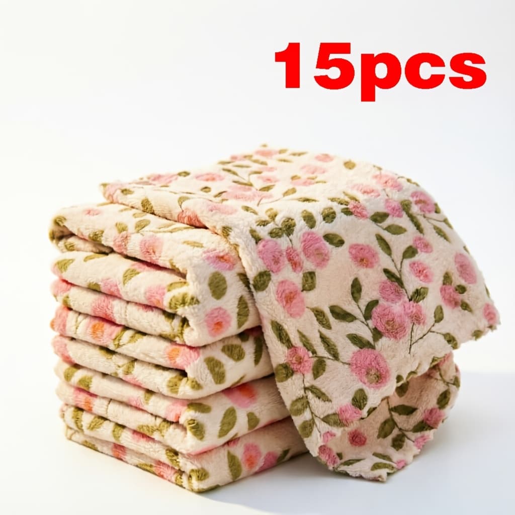 TEMU 15pcs Coral Fleece Cleaning Towels, Super Absorbent Quick-drying Soft Cloths, Reusable Wipes For Kitchen, Bathroom, Glass, Car Washing, And Golden Pattern