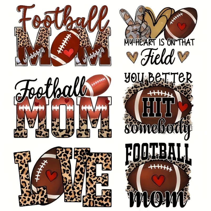 TEMU 6pcs Football-themed Iron-on Transfer Decals For Diy Fashion - Perfect For T-shirts, Sweatshirts & Jeans