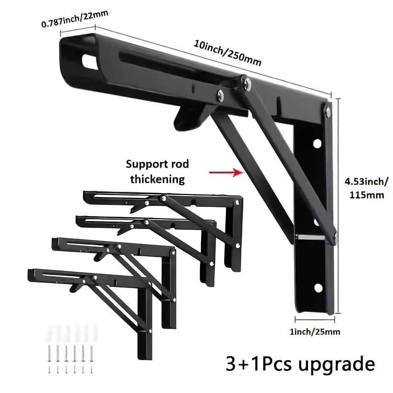 TEMU Set Of 4 Black And Folding Shelf Supports, Triangular Floating Shelf Brackets, Collapsible Shelf Mounts, L-shaped Table Hinge Brackets For Wall Installation, Complete With Screws