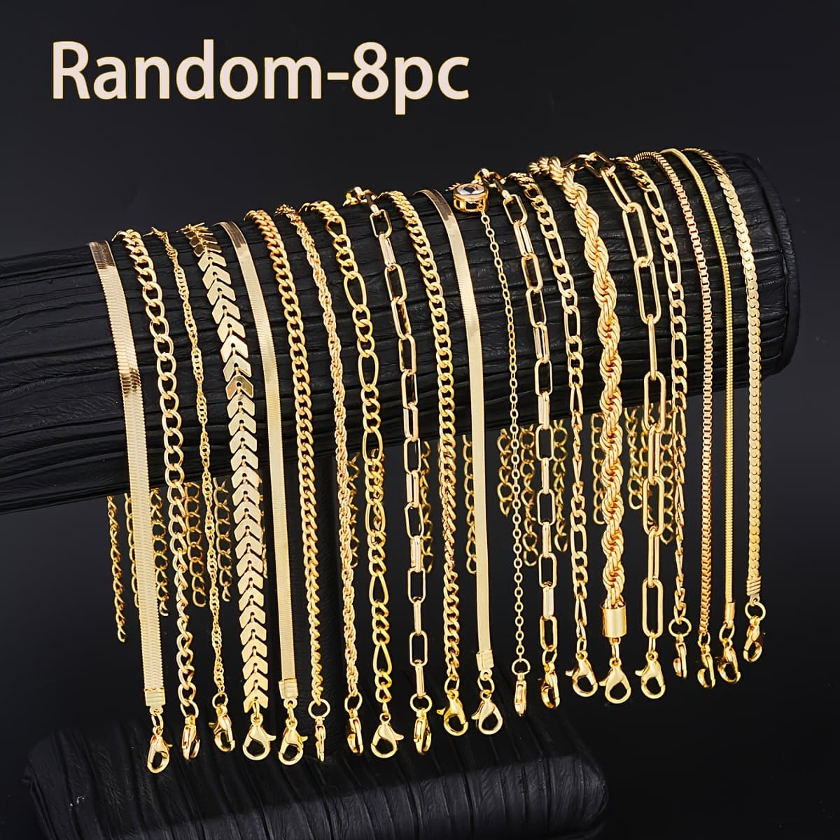 TEMU 8pcs Women' Steel Bracelet - Elegant Twisted Layered Chain Stackable Bands, Random Styles Suitable For Daily Wear, Parties, Lunar New Year Gift - For & Women