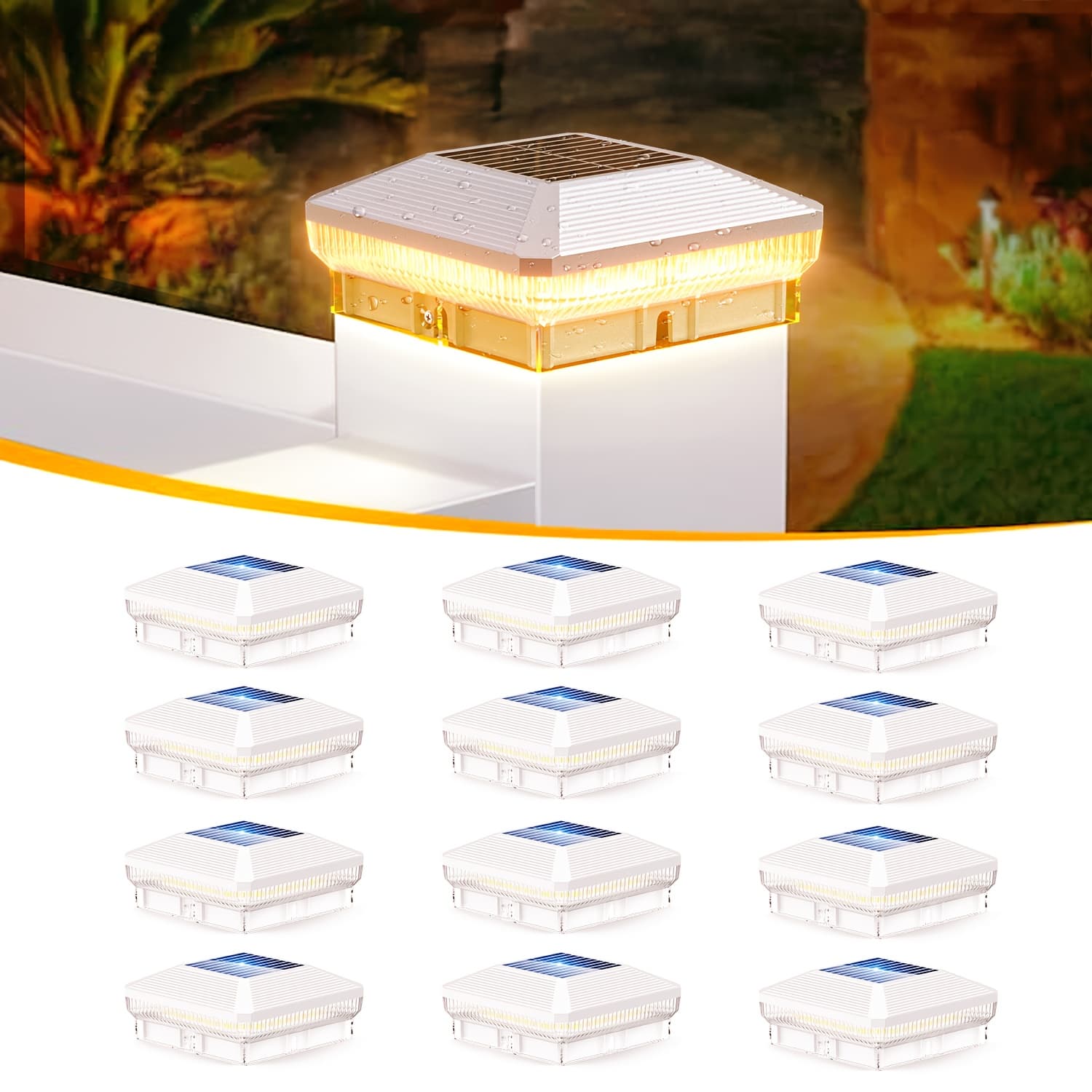 TEMU 12 Pack Solar Post Lights Outdoor, 60 Leds 4x4 Fence Post Solar Lights Outdoor Ipx5 Waterproof With 3 , 2025 Upgraded Solar Powered Deck Fence Light For 3.5x3.5 4x4 Vinyl Wooden Posts, 6pack ()