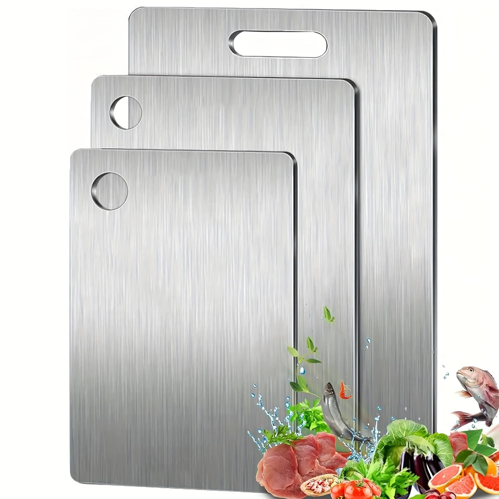 TEMU 3pcs Stainless Steel Kitchen Plate Set, Durable, Easy To Clean, For Slicing Fruits, Vegetables, Meat With Food Contact Safe Slicing Plate For Kitchen And Restaurant.