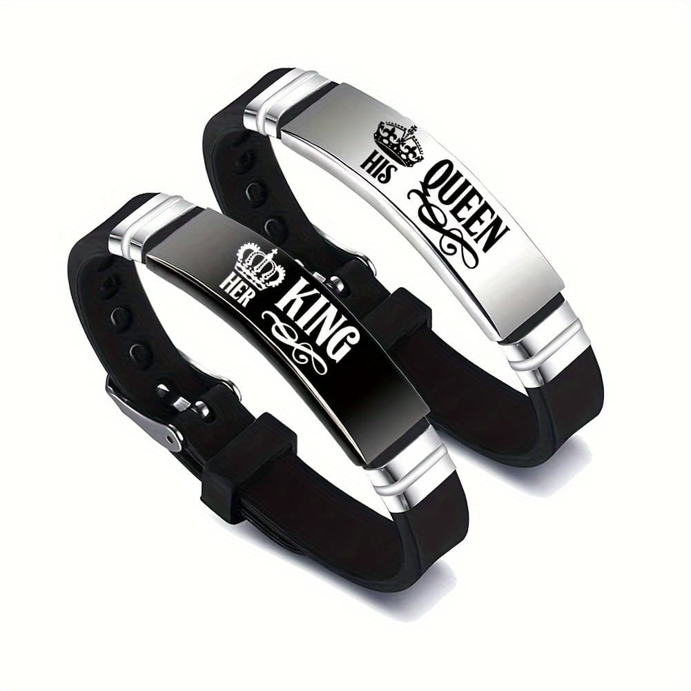 TEMU King And Queen Bracelets For Couples Sets, 2 Pcs Crown Her King His Queen Sport Couple Bracelets, Her King His Queen Bracelets, His Queen Her King Bracelets