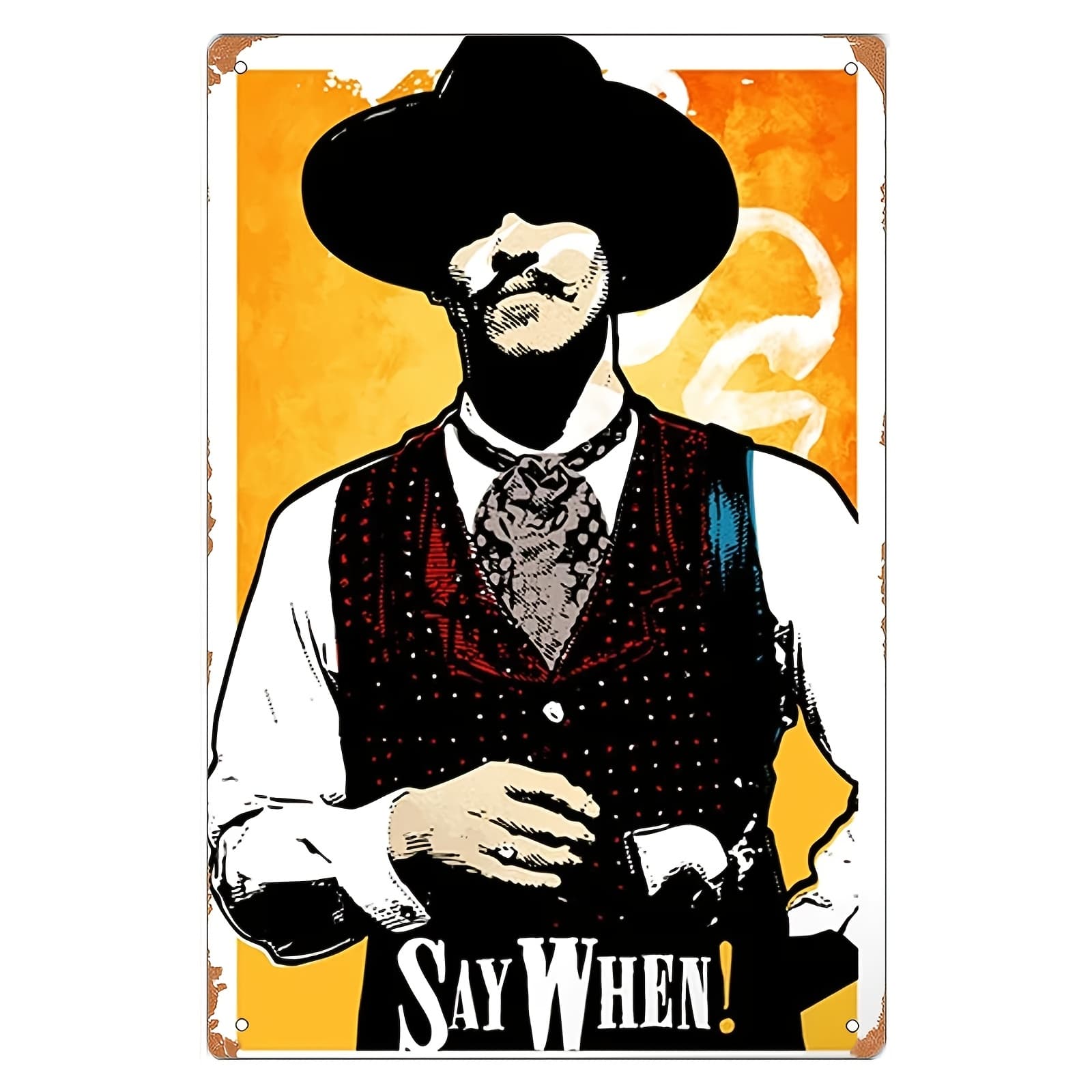TEMU [2d Flat] 1pc Cave Cowboy Metal Tin Sign For Men, '!', Retro Western Movie Poster Style 8×12 Inch Aluminum Sign 2d Flat, Suitable Like Western Styles Or Personalized Decor