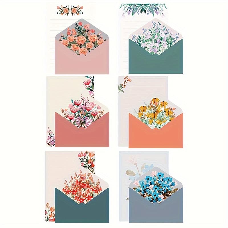 TEMU 6 Sheets 1 Set Western Cartoon Exquisite Faux Flower Series A5 Size Small Portable Ranunculus Lily Sunflower Packaging Envelopes
