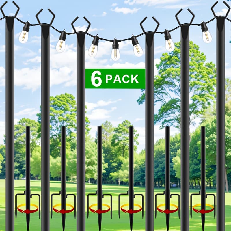 TEMU 6pcs Poles, 8.9ft Metal Decking Light Poles Lamp Posts, Outdoor Hanging Posts, Lighting Stands For Gardens, Backyards, Decks, Parties, Christmas And Weddings