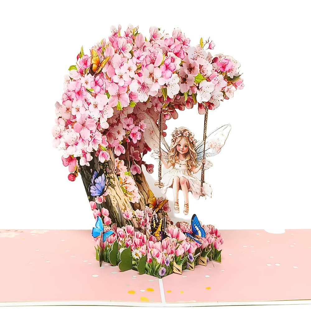 TEMU 1pc 3d Garden Cherry Pop-up Card, Fairy Garden Happy Birthday Happy Valentine's Day Greeting Card With Note Card And Envelope