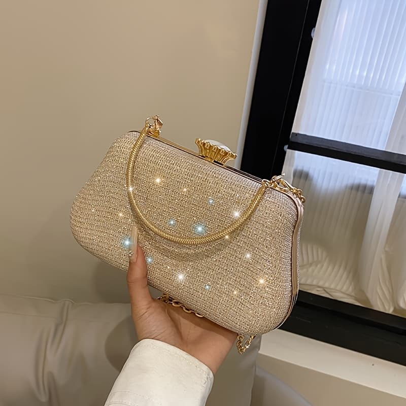 TEMU Elegant Mini Evening Clutch Handbag Purse, Top Metal Handle Banquet Bag, Classic Clip Clutch And Festival