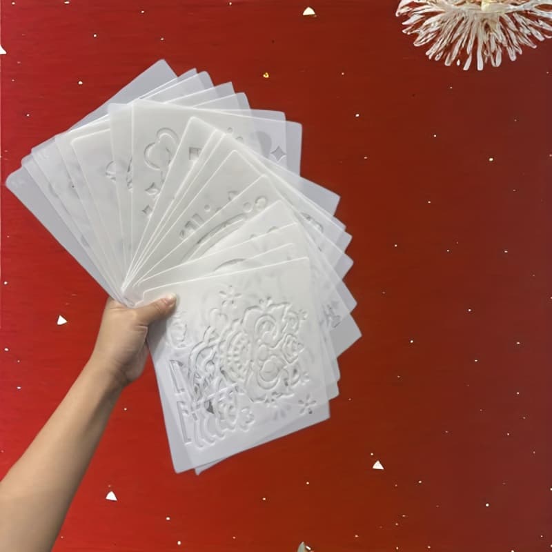 TEMU 16 New Year Fu Character Templates, Handmade Door Stickers, Couplets For Festival, Hollow Plastic Templates For Engraving