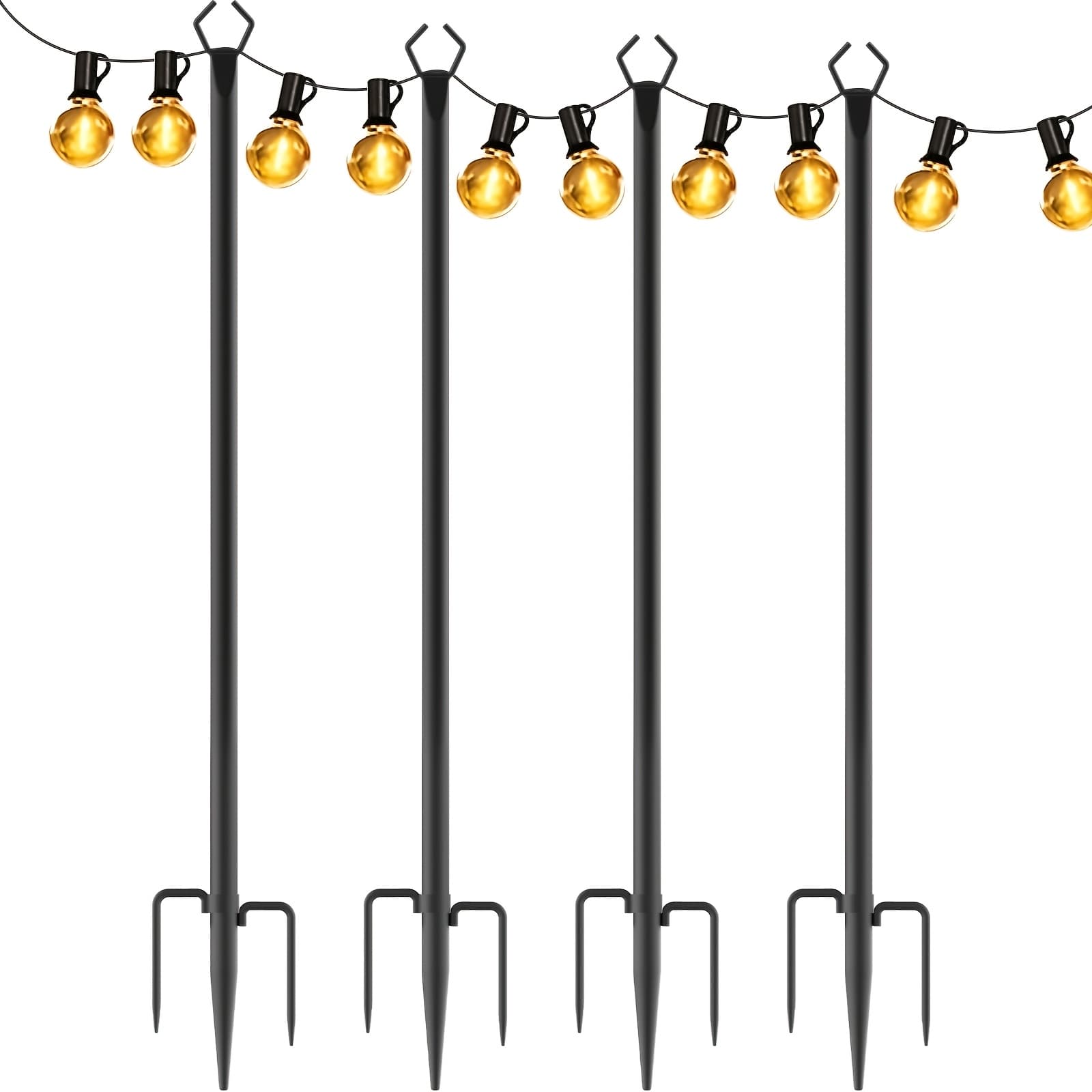 TEMU 4 Pack 11.1ft String Light Poles, Outdoor Stand For Patio, Deck, Backyard & Garden, Rustproof Heavy Duty Poles For Summer Parties, Weddings, Christmas & All Season Decor, No Tools