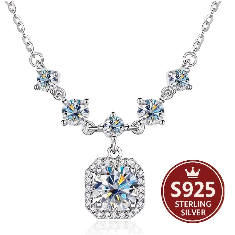 TEMU S925 Sterling Silver Moissanite Necklace - High-quality Luxury Sparkling Pendant Jewelry For Women