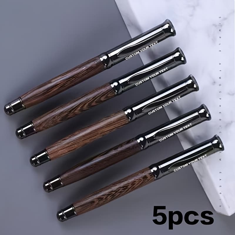 TEMU 5pcs Personalized Ballpoint Pens Wood Rollerball Pen Set, Fancy Writing Pen Nice Gift For Men, For Office Graduation Anniversaries For Wedding Party, Christmas