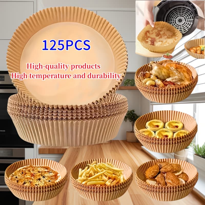 TEMU 125pcs Disposable Air Fryer Paper Mats, Oven Paper For Kitchen And Dining Room, Suitable For Frying, Baking, Cooking And Microwave Oven, , No Tray - Holiday And Outdoor Travel
