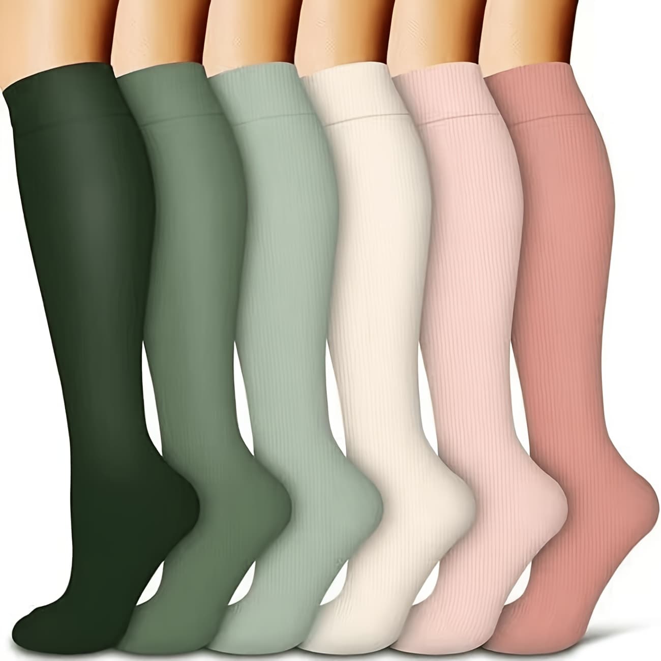 TEMU 6 Pairs Of Copper Compression Socks, Smooth Fabric, 10-20mmhg Knee-high Support Socks For Running, Yoga, Climbing, Cycling