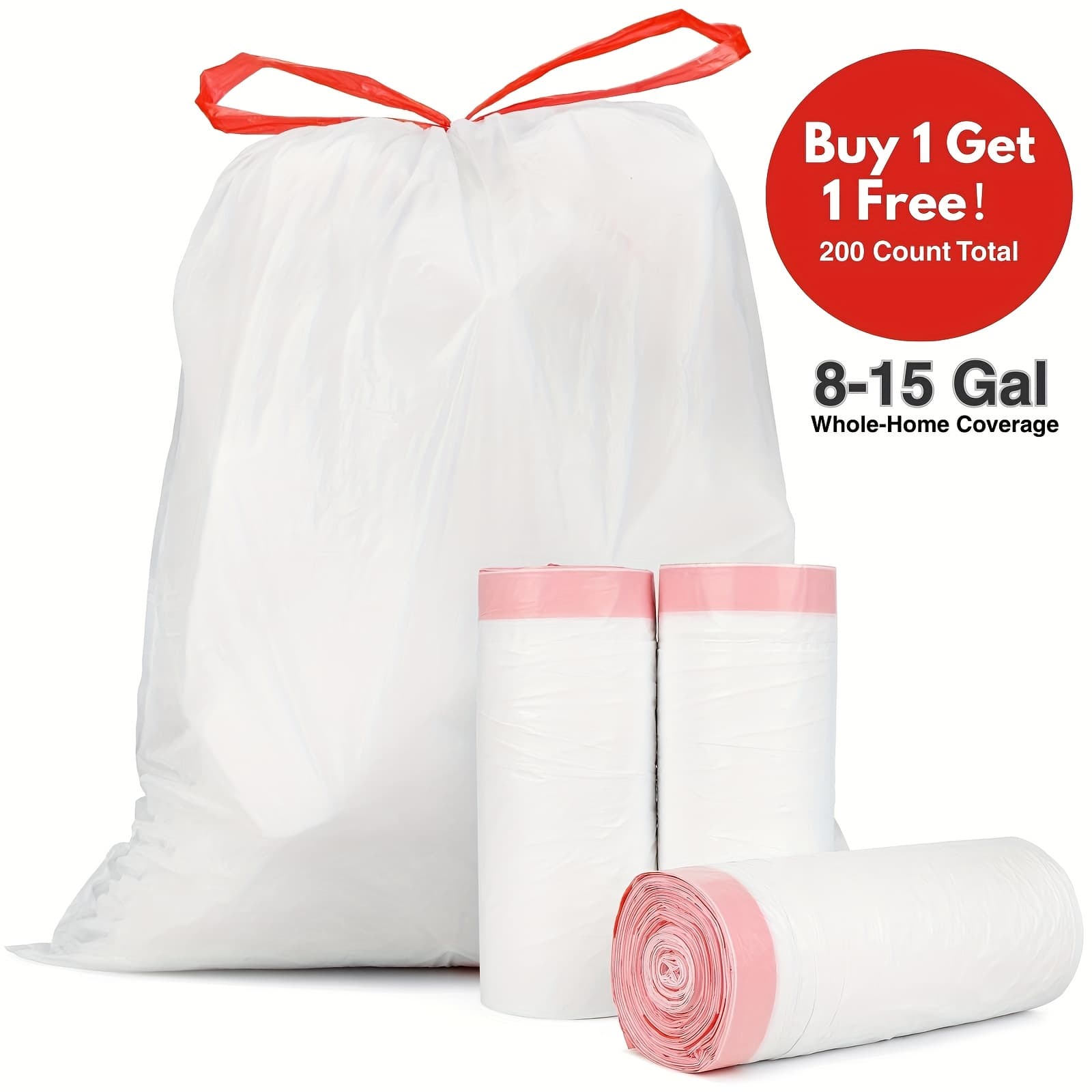 TEMU Buy 1 Get 1 Free - 200pcs, Heavy Duty Trash Bags | Fits Most Standard 13 Gallon Kitchen And Office Trash Cans | , Tear Resistant And Leakproof Drawstring Liners For Home And Commercial Use