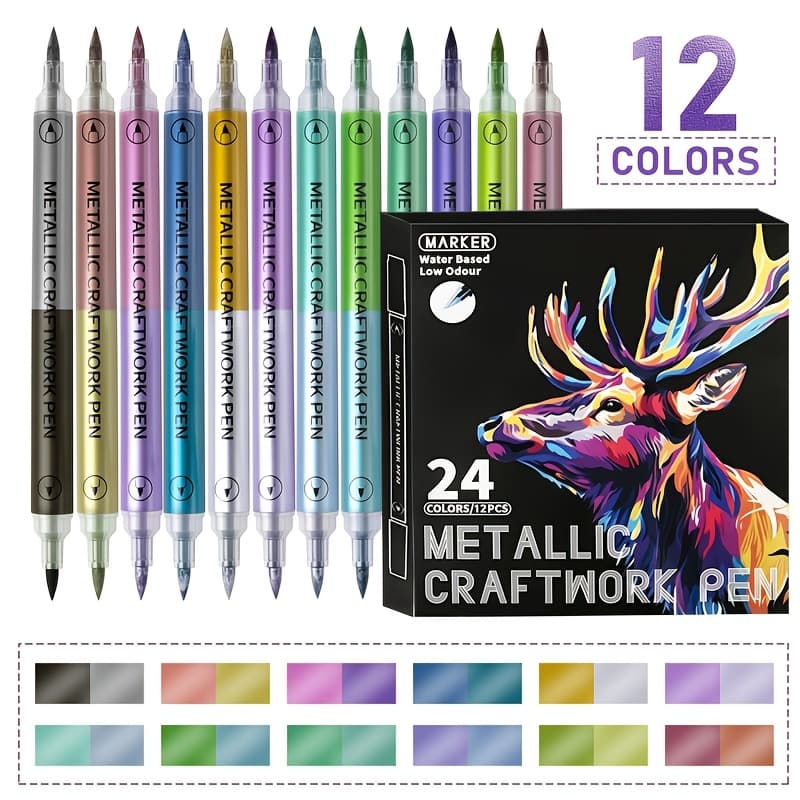 TEMU 24-color Dual-tip Marker Set Suitable For Materials. It Offers Rich And Vibrant Colors, Making It Ideal For Professional Art Projects And , Suitable For Professional Artistic Use
