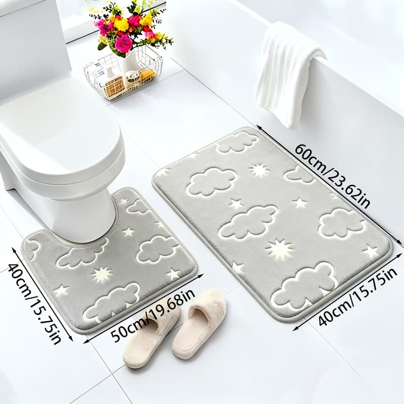 TEMU 2pcs -the-dark Anti-slip Mat Set Bathroom Mat Set Toilet Bathroom Decor Super Absorbent