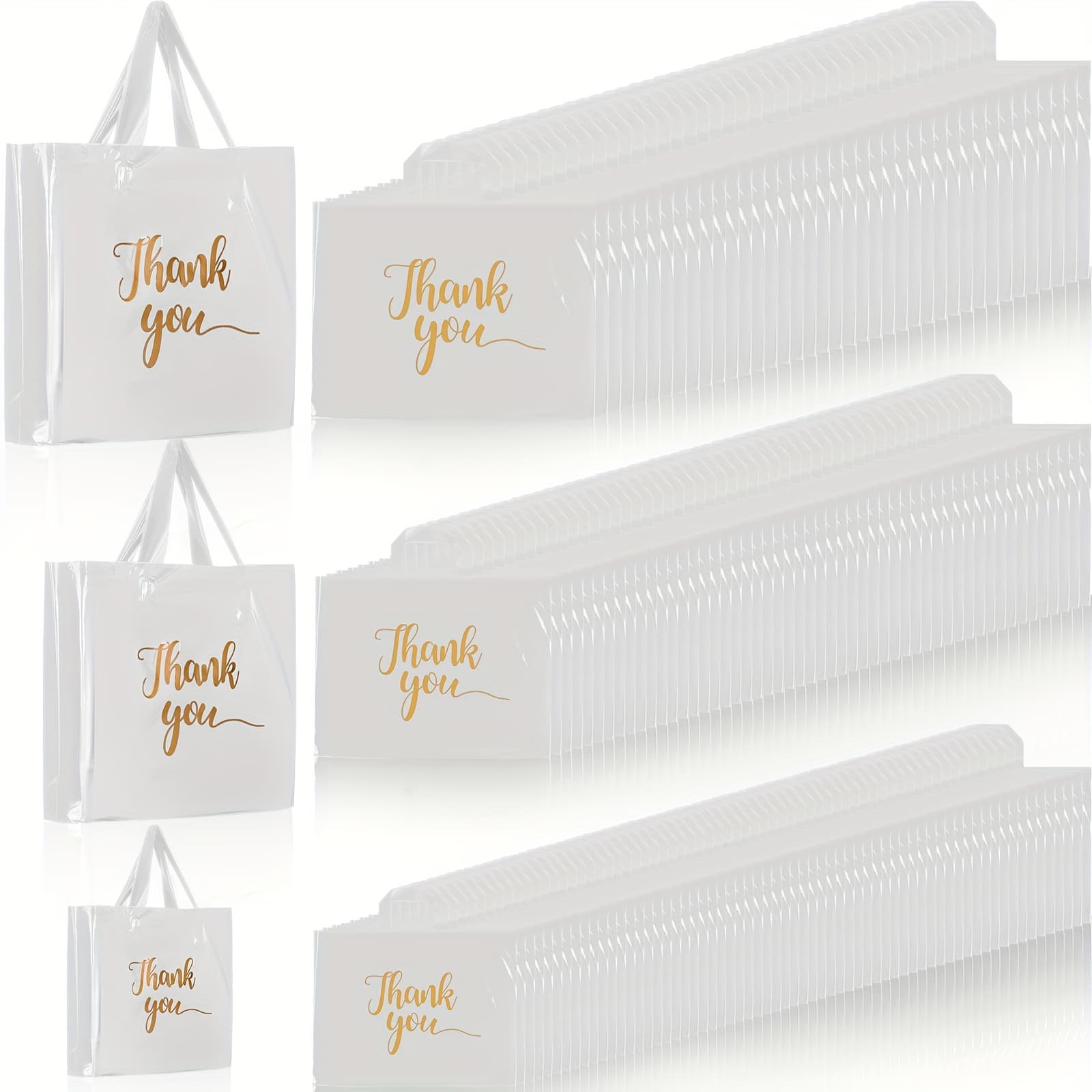 TEMU Gift For Her/him 200pcs Thanks Bags With Handle Bulk Thank You Merchandise Bags 3 Size Thank You Plastic Bags Retail Shopping Bags, 9 X 12'', 12 X 15'', 15 X 18'' (white)