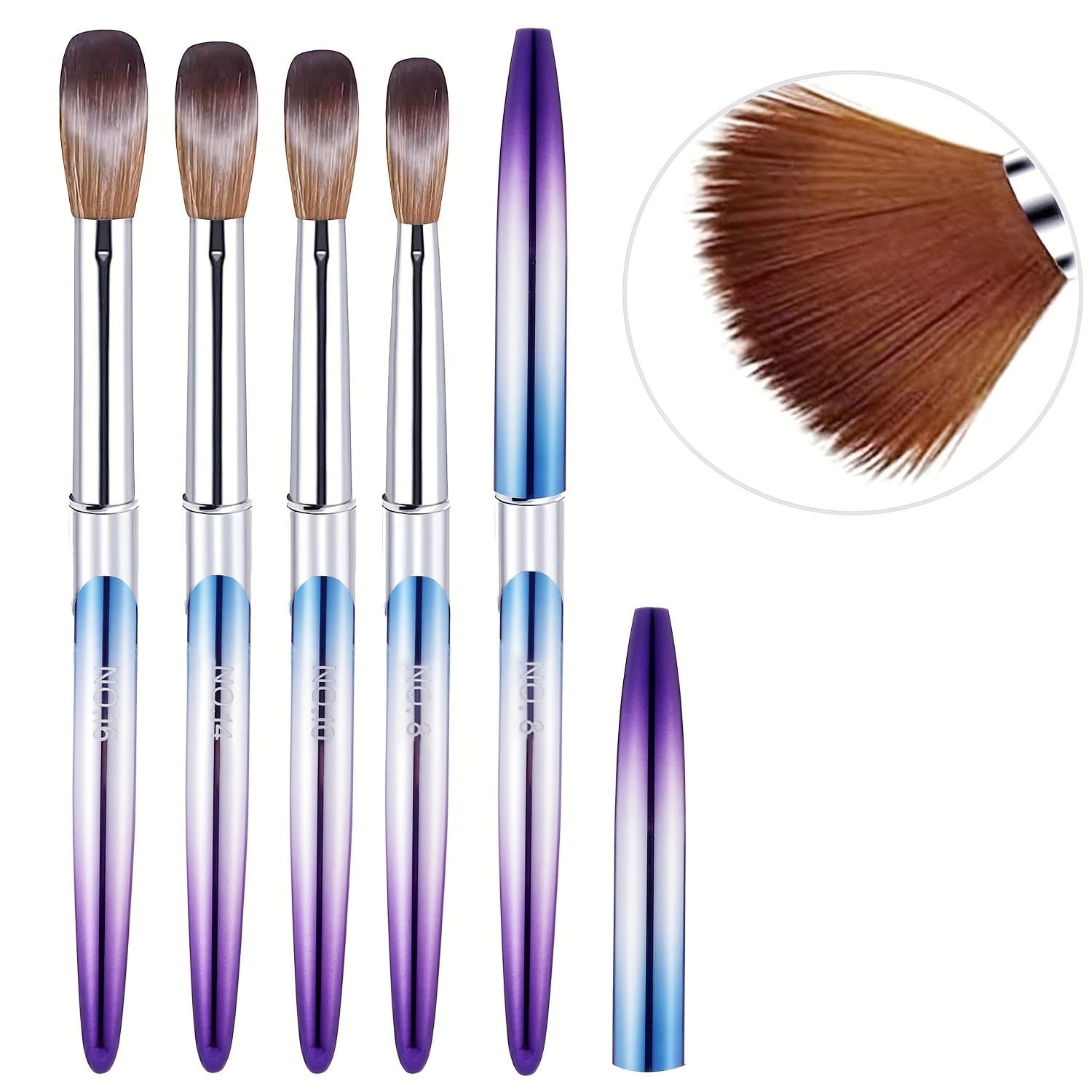 TEMU Set Of 4 Acrylic Nail Brushes, Nail Art Brushes For Design And Polish, Manicure Tools For Women For Acrylic Application (sizes 8, 10, 14, 16)