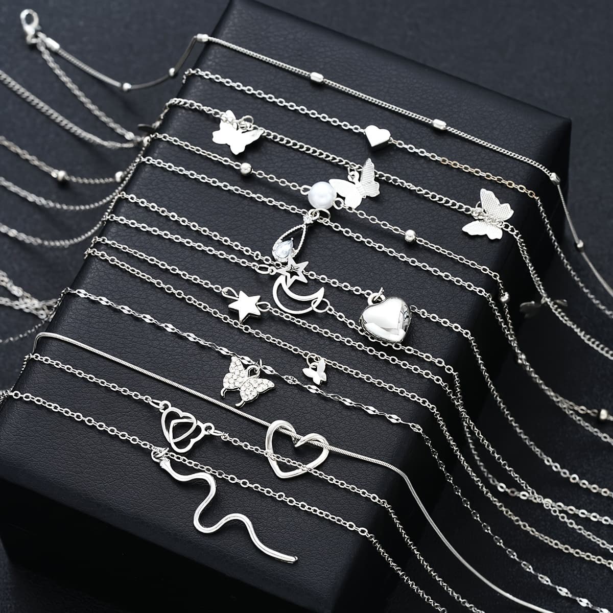 TEMU 12pcs Minimalist Snake Heart Necklace Set Women's Vacation Dating Gift Daily