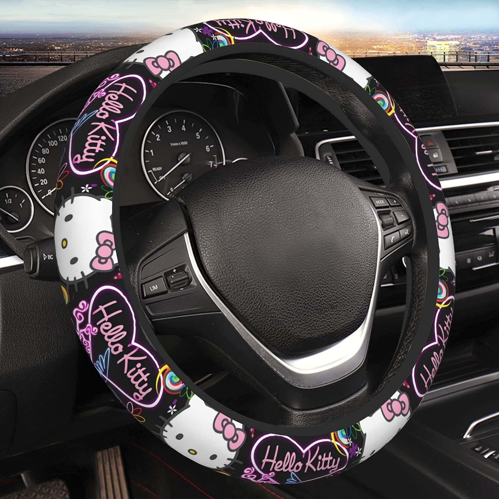 TEMU For Hello Kitty Steering Wheel Cover - Cute Cartoon Design, Thick Neoprene, Fits 15-inch Wheels, Ideal For Cars And Suvs, Car Accessories