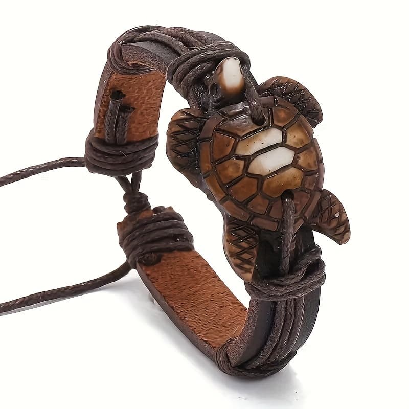 TEMU Stylish And Trendy, This Handmade Synthetic Faux Leather Bracelet Features A Retro Turtle Design From 1pc. A Perfect Gift For Your Boyfriend!