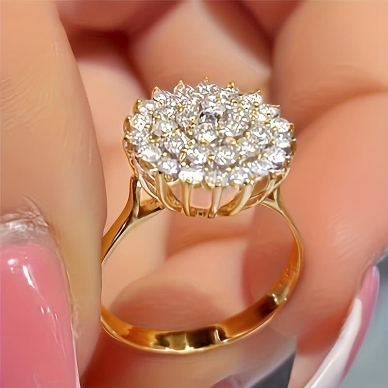 TEMU 1pc Women's Engagement Ring Luxurious Exquisite Floral Ring Inlaid Synthetic Zirconia Bride Romantic Wedding Jewelry Marriage Proposal Gift