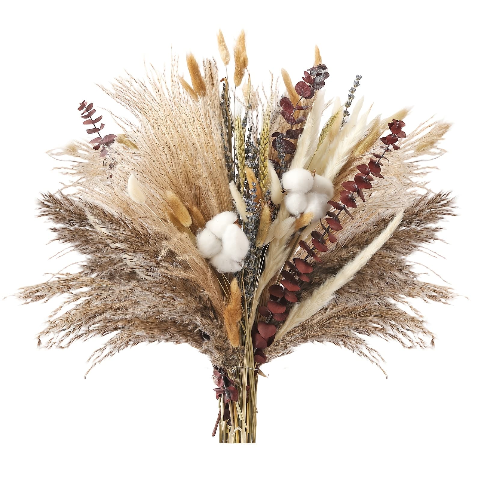 TEMU Natural Dried Flower Bouquet - Pampas Grass, Stems, Bunny Tails, Eucalyptus, Lavender & Wheat - Rustic Boho Decor For Home, Fall Decorations For Home, Wedding, Or Gift